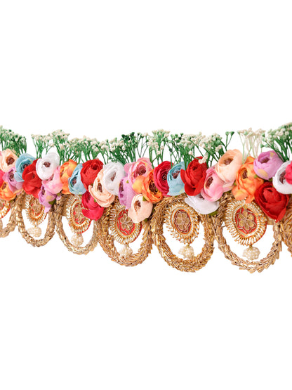 Gold Toned & Red Floral Beaded Door Toran