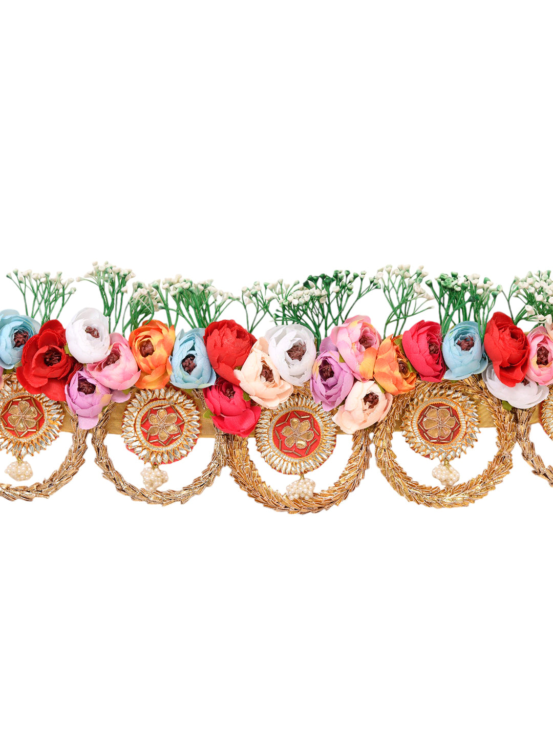 Gold Toned & Red Floral Beaded Door Toran