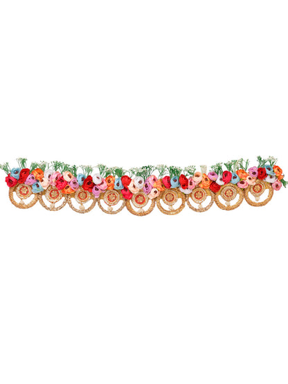 Gold Toned & Red Floral Beaded Door Toran