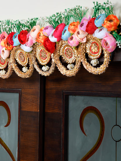 Gold Toned & Red Floral Beaded Door Toran