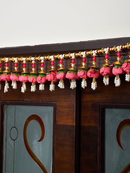 Gold Toned & Pink Floral Beaded Door Toran