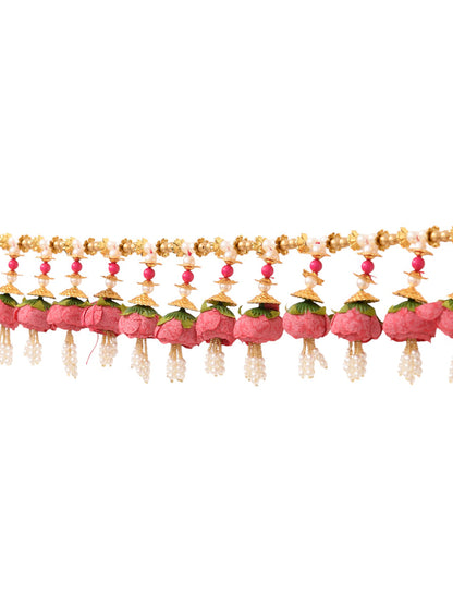 Gold Toned & Pink Floral Beaded Door Toran