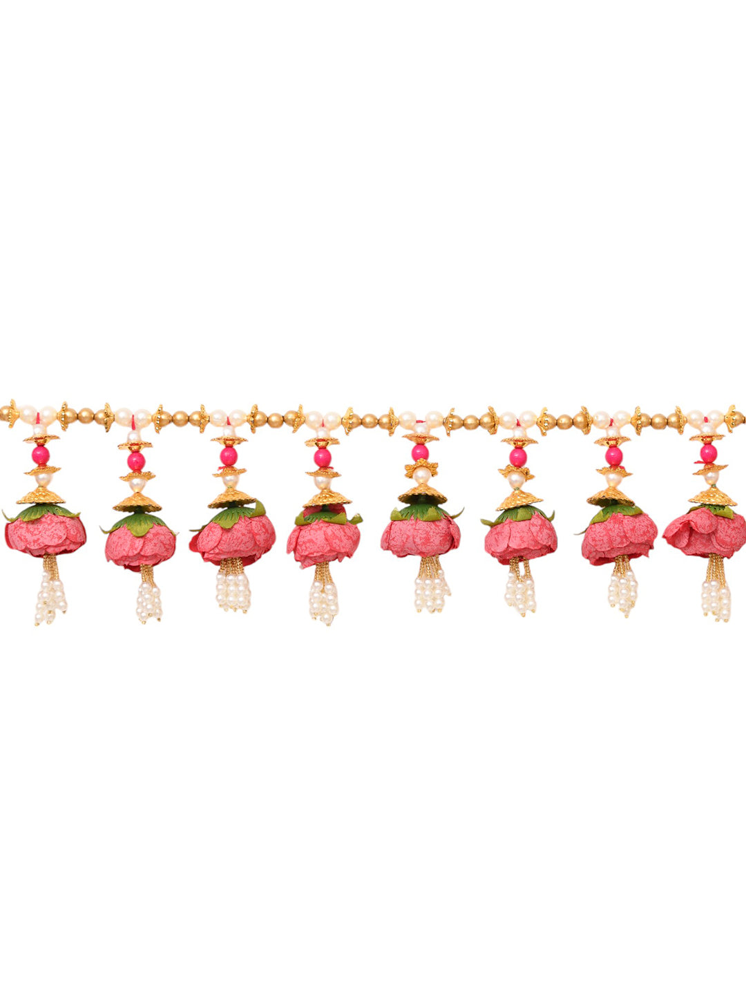 Gold Toned & Pink Floral Beaded Door Toran