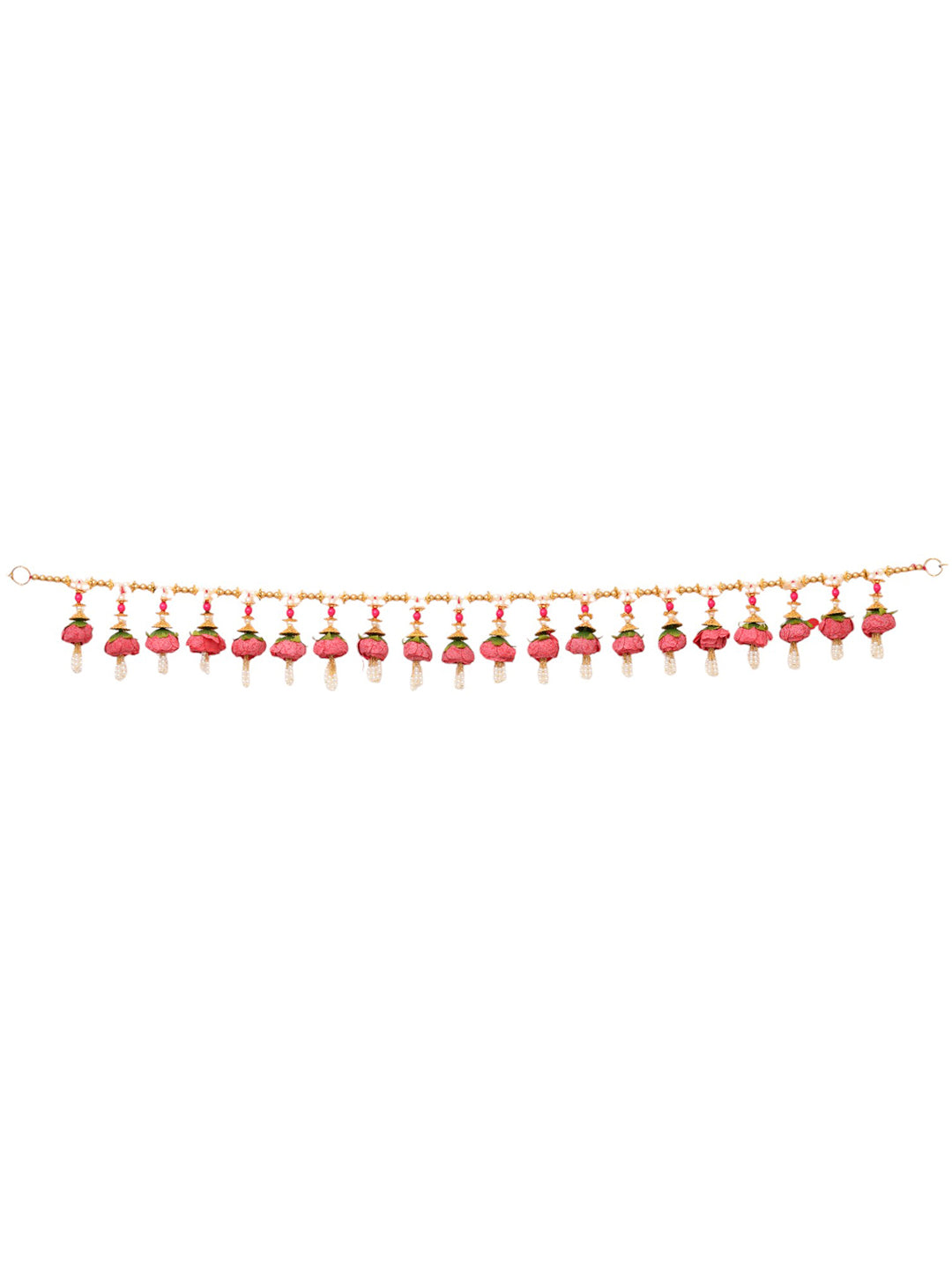 Gold Toned & Pink Floral Beaded Door Toran