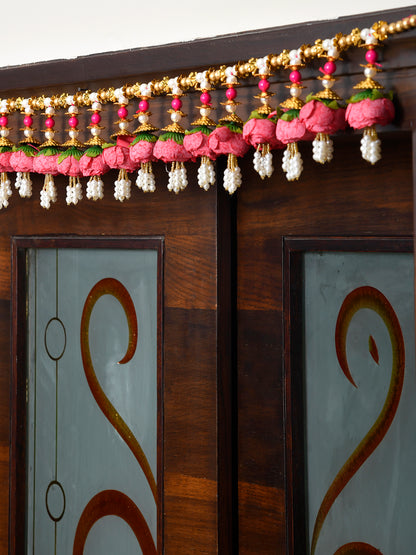 Gold Toned & Pink Floral Beaded Door Toran