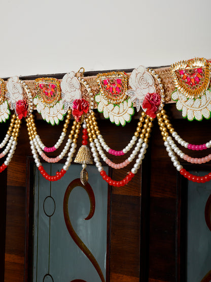 Gold Toned & White Beaded Door Toran