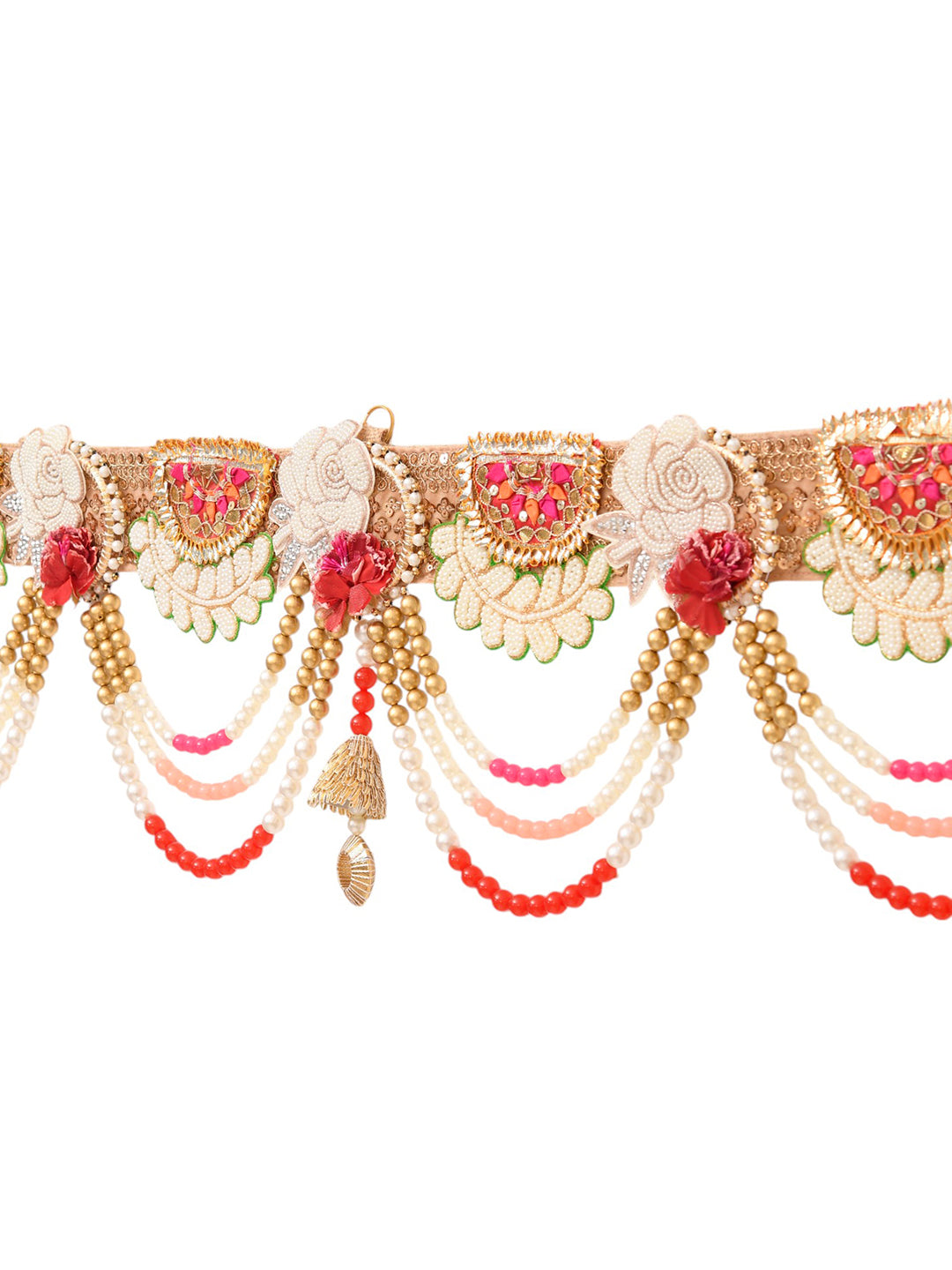 Gold Toned & White Beaded Door Toran