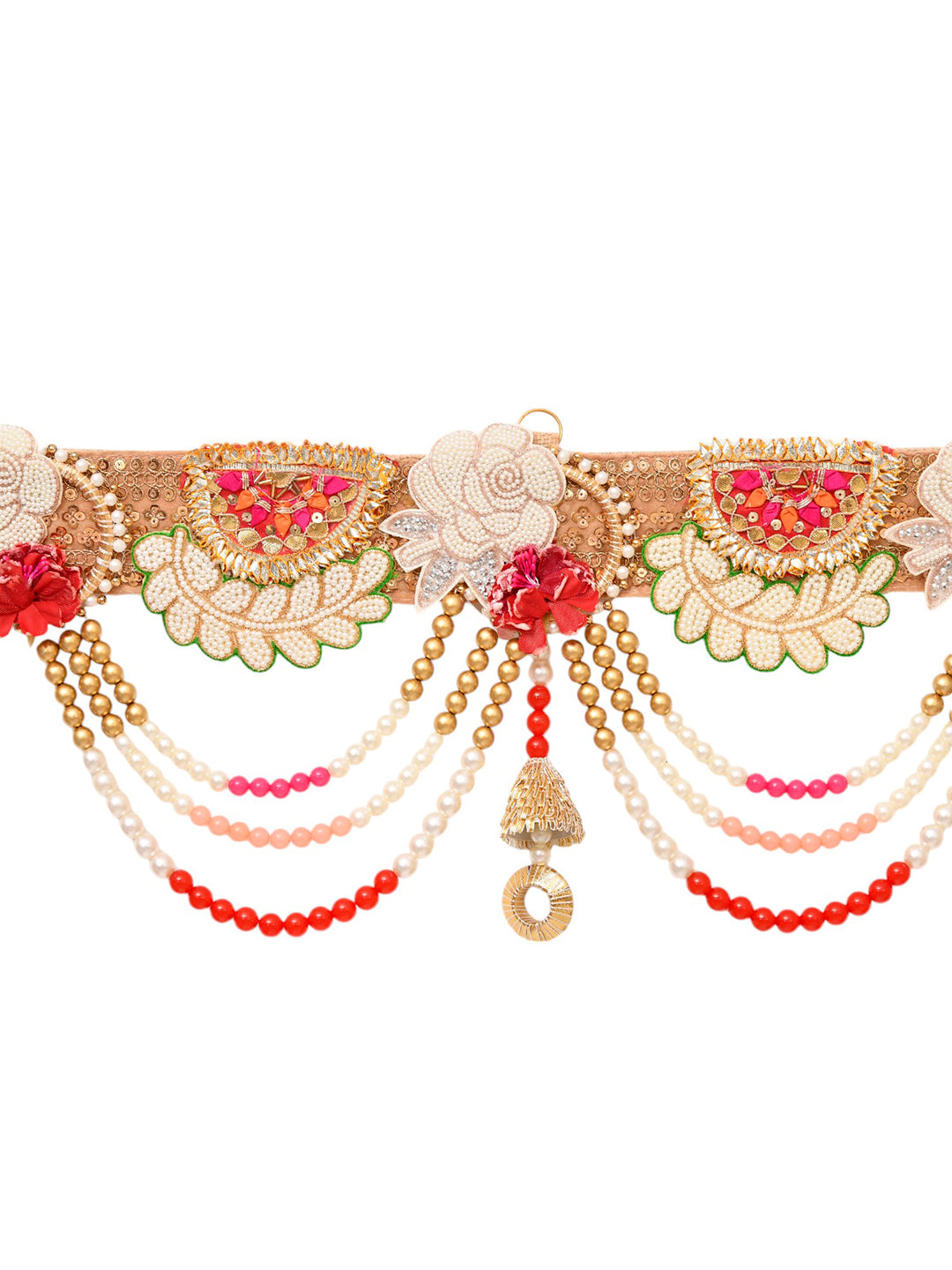 Gold Toned & White Beaded Door Toran