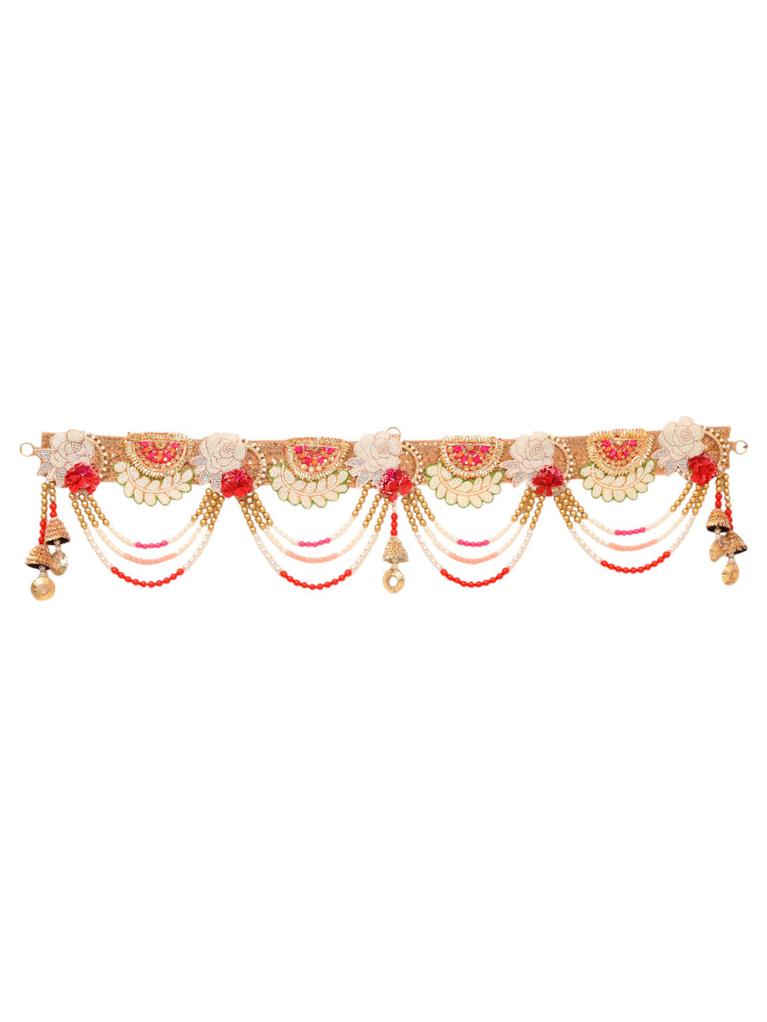 Gold Toned & White Beaded Door Toran