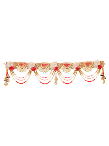 Gold Toned & White Beaded Door Toran