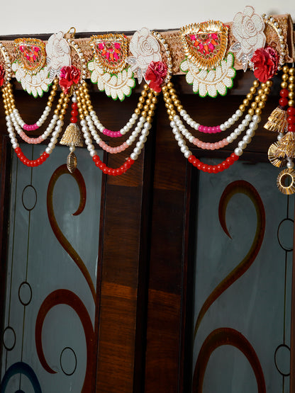 Gold Toned & White Beaded Door Toran