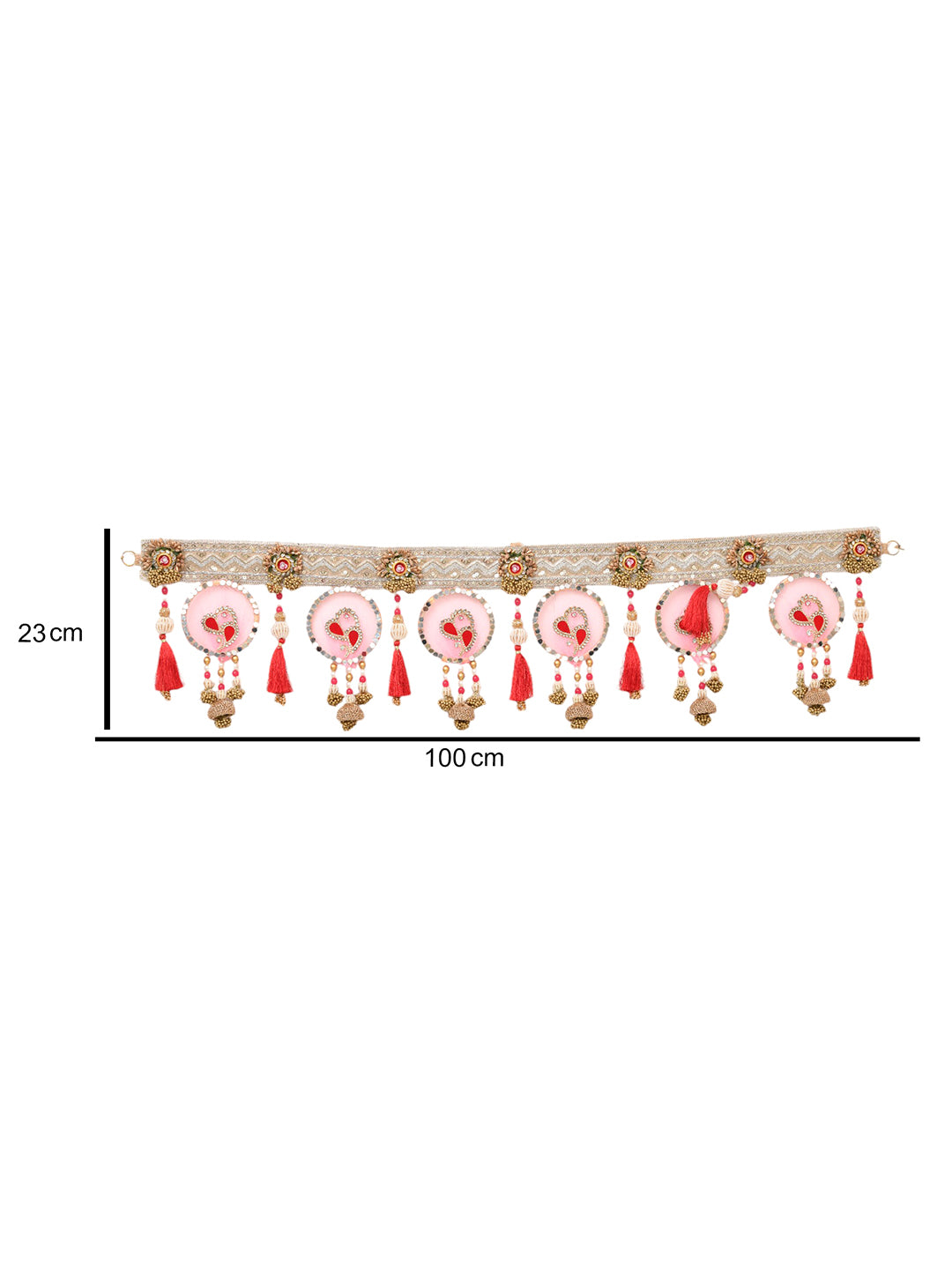 Pink & White Embroidered Beaded Tassel Door Toran