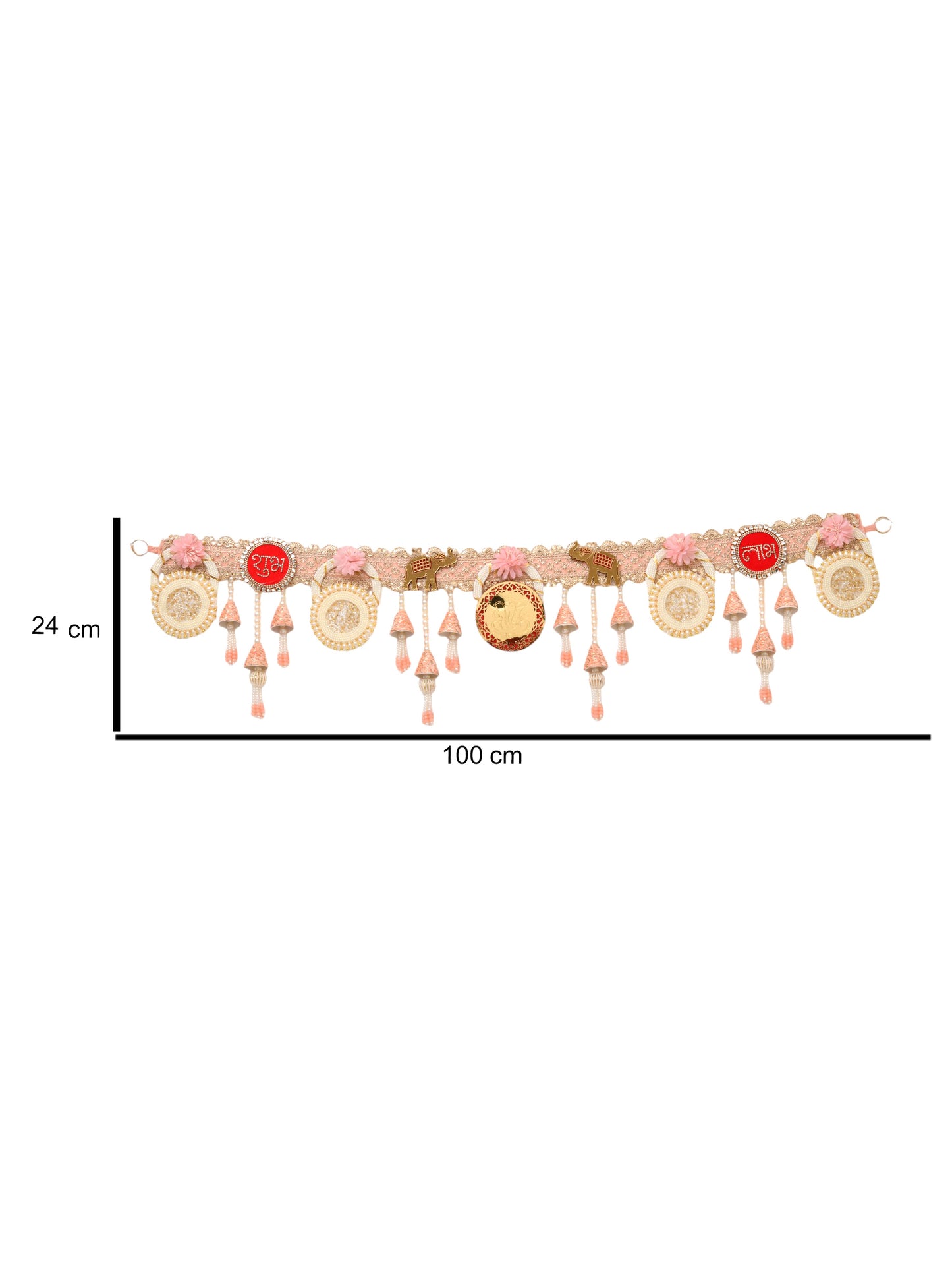 Pink & White Embroidered Beaded Tassel Door Toran