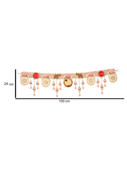 Pink & White Embroidered Beaded Tassel Door Toran