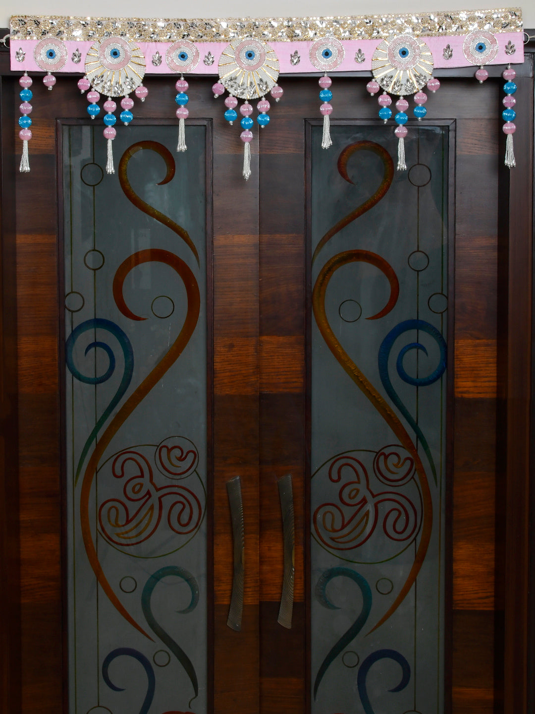 Pink & Blue Embroidered Beaded Door Toran