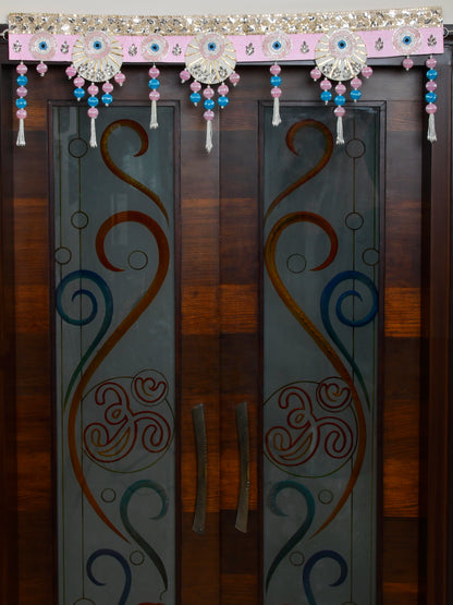 Pink & Blue Embroidered Beaded Door Toran
