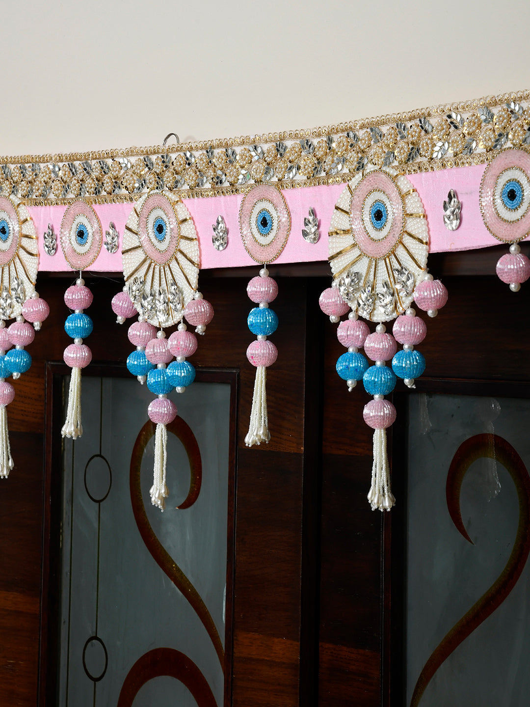 Pink & Blue Embroidered Beaded Door Toran