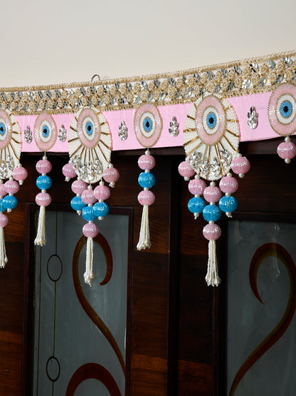 Pink & Blue Embroidered Beaded Door Toran