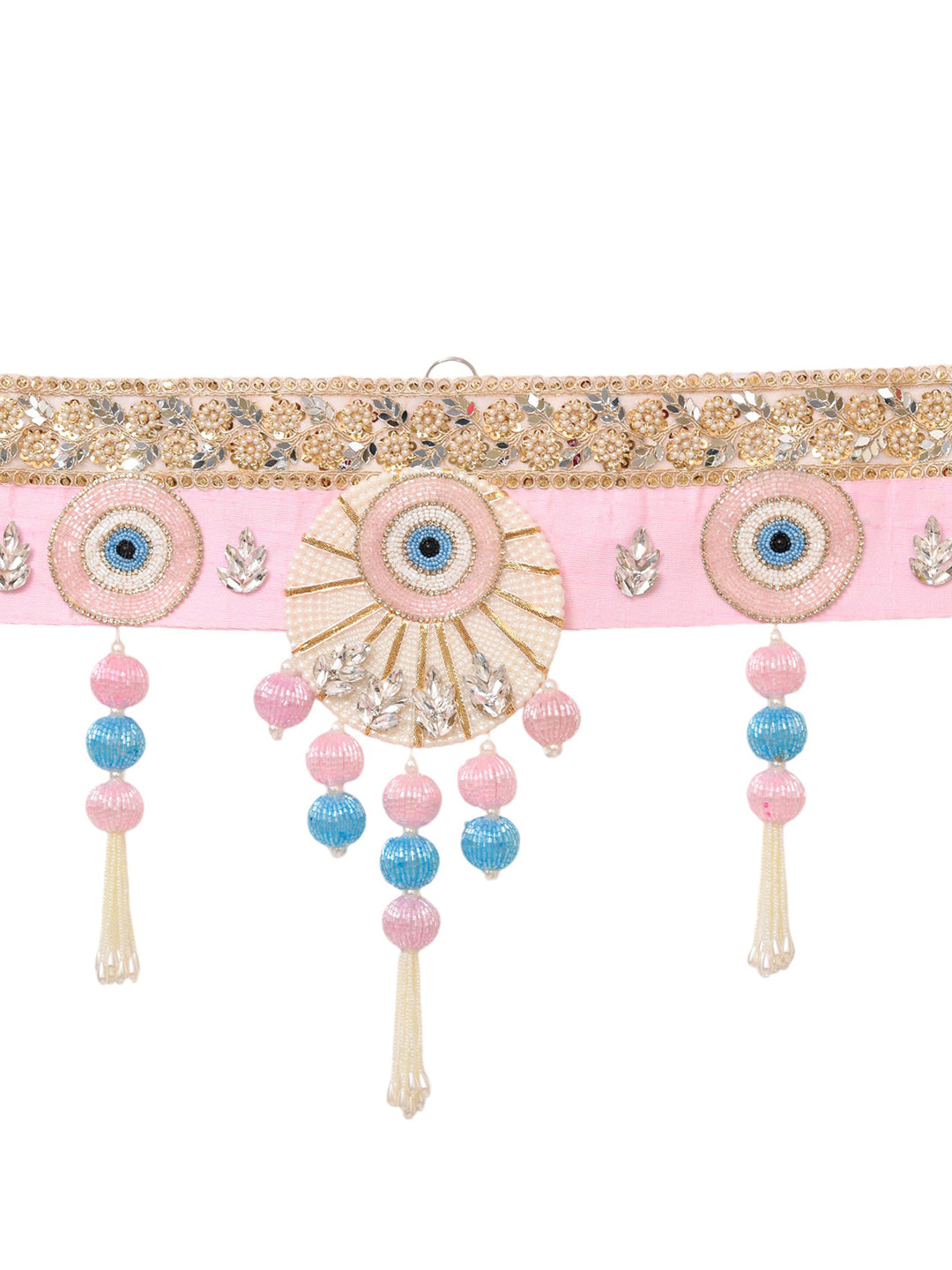 Pink & Blue Embroidered Beaded Door Toran