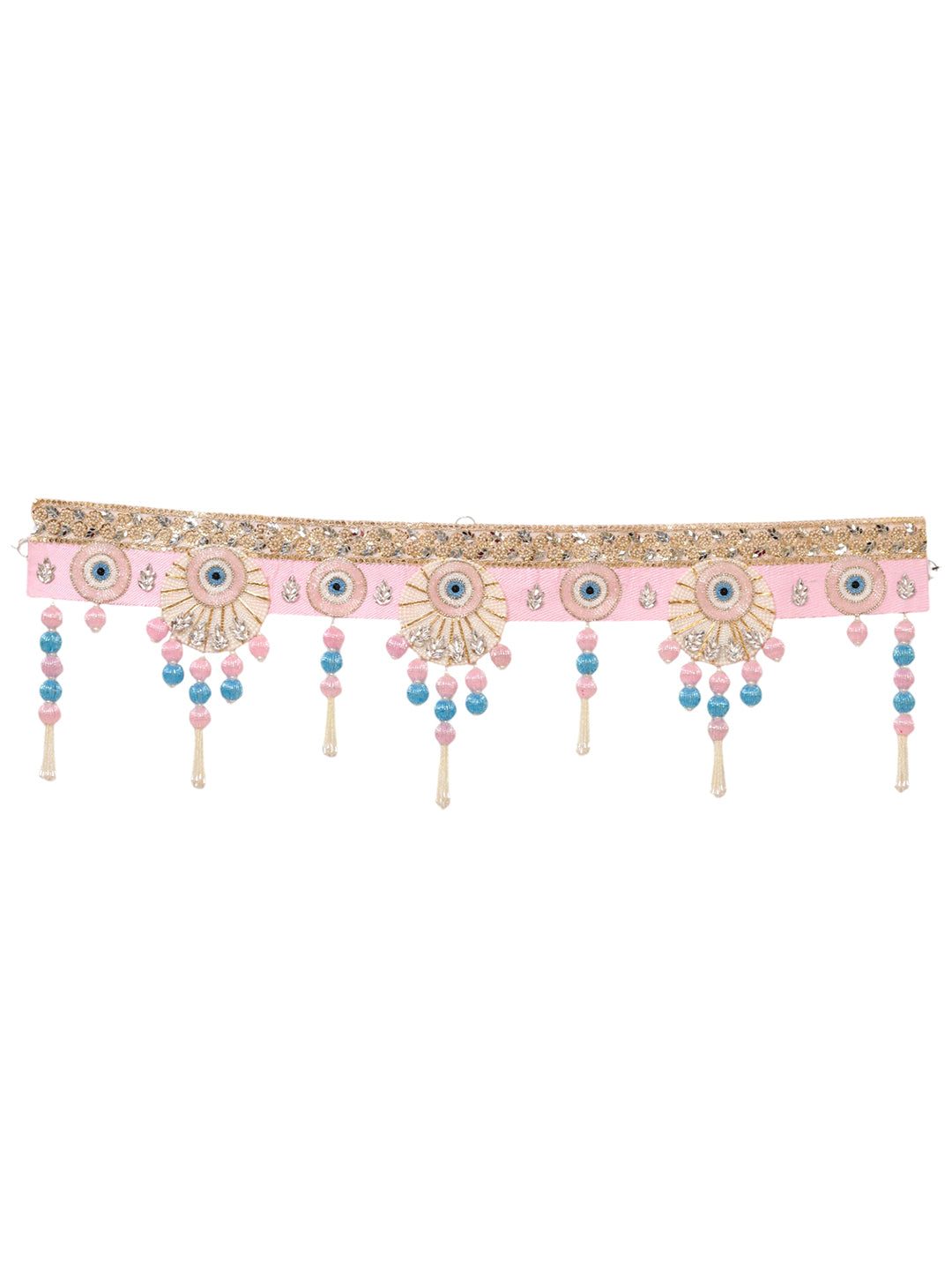Pink & Blue Embroidered Beaded Door Toran
