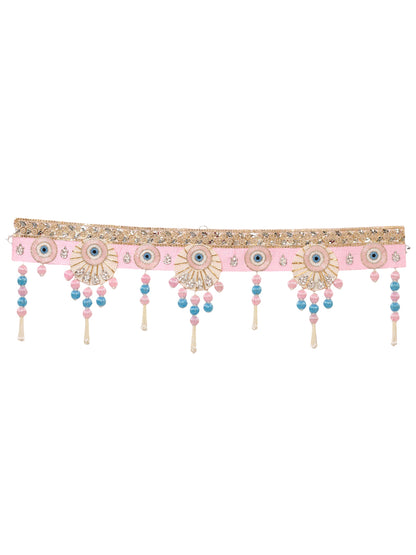 Pink & Blue Embroidered Beaded Door Toran