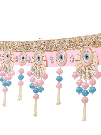Pink & Blue Embroidered Beaded Door Toran