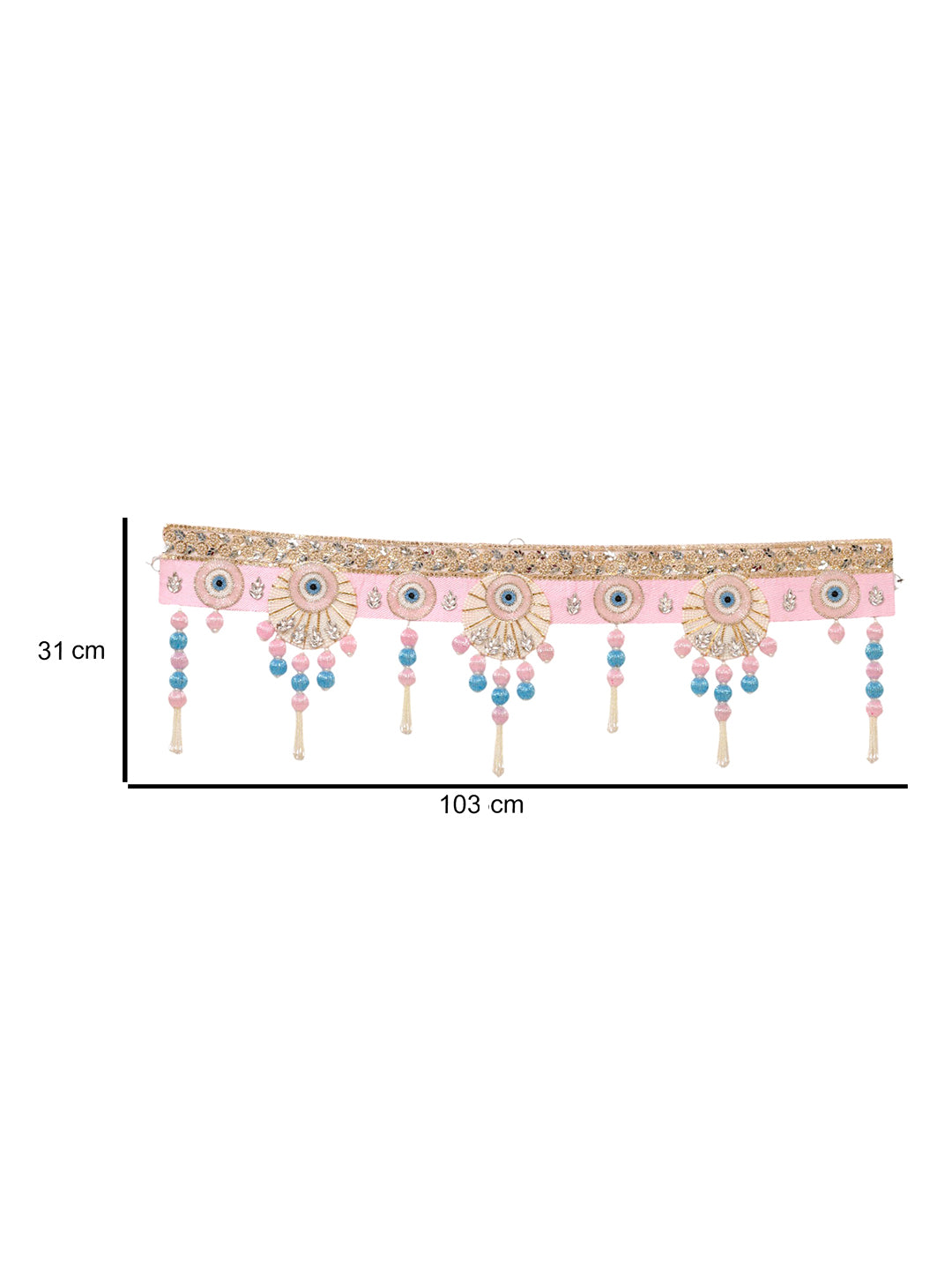 Pink & Blue Embroidered Beaded Door Toran