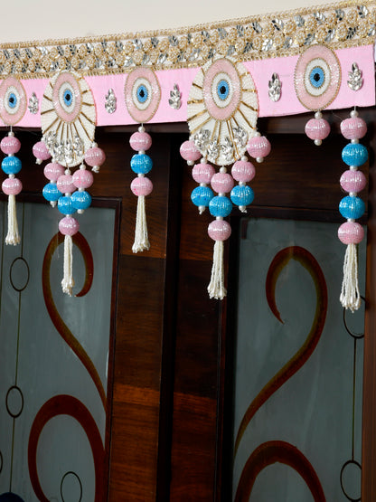 Pink & Blue Embroidered Beaded Door Toran