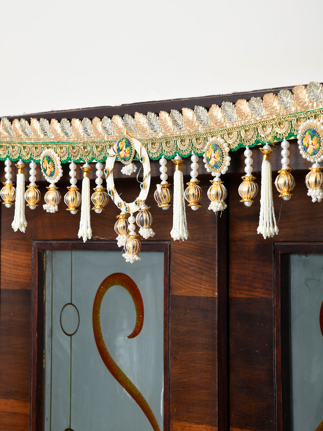 Gold Toned & White Beaded Door Toran
