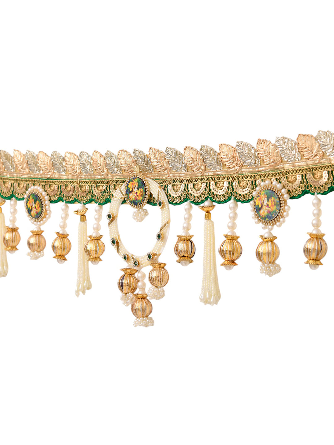 Gold Toned & White Beaded Door Toran