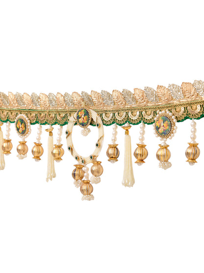 Gold Toned & White Beaded Door Toran