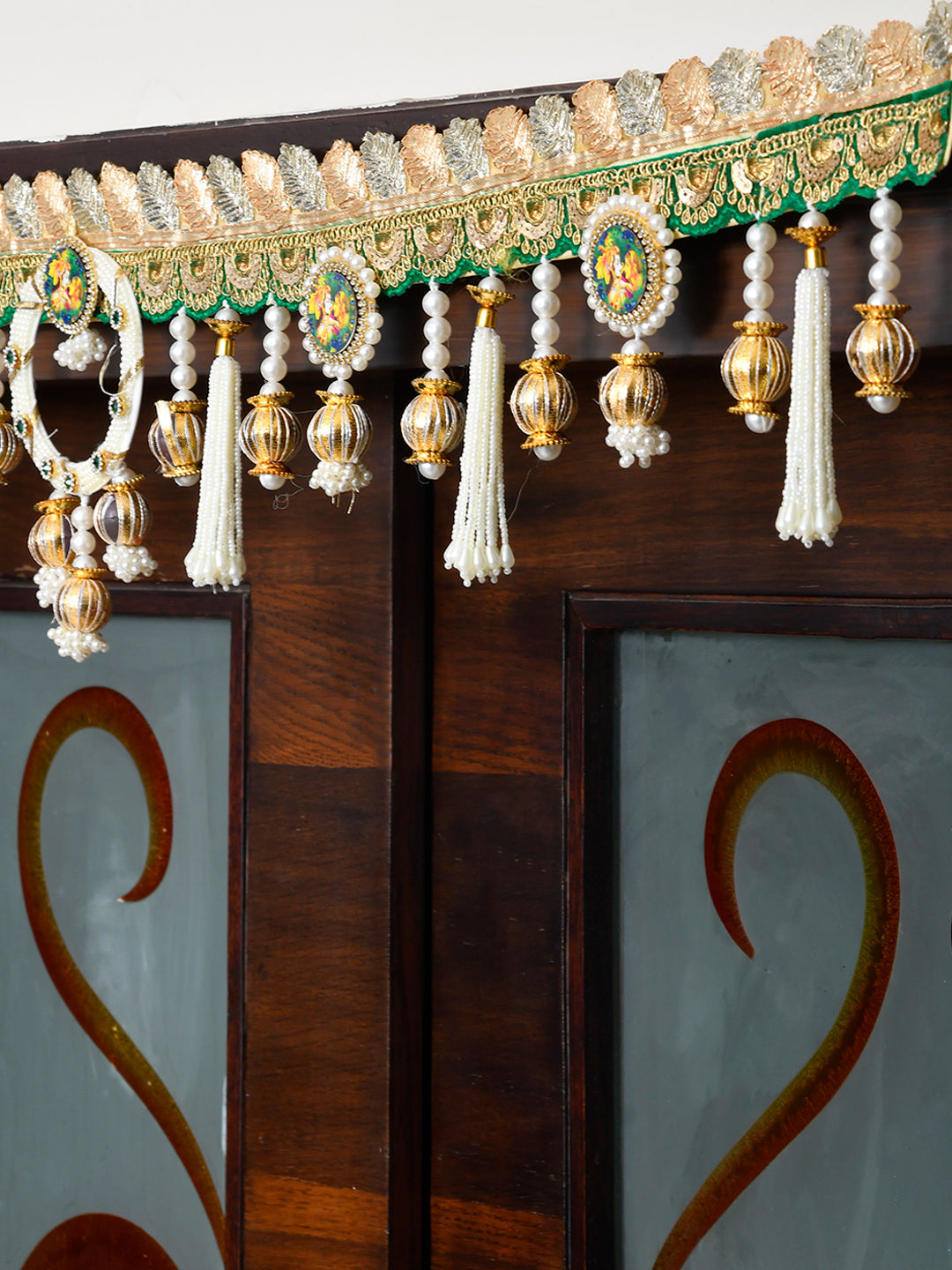 Gold Toned & White Beaded Door Toran