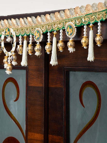 Gold Toned & White Beaded Door Toran