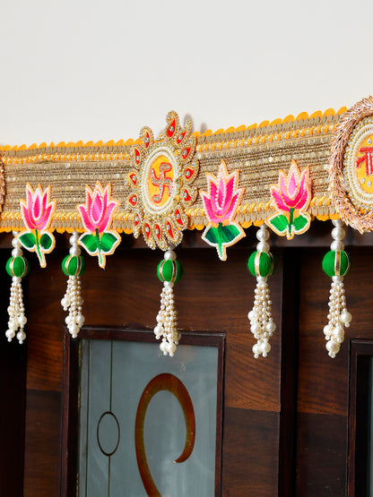 Pink & Green Embroidered Beaded Door  Toran