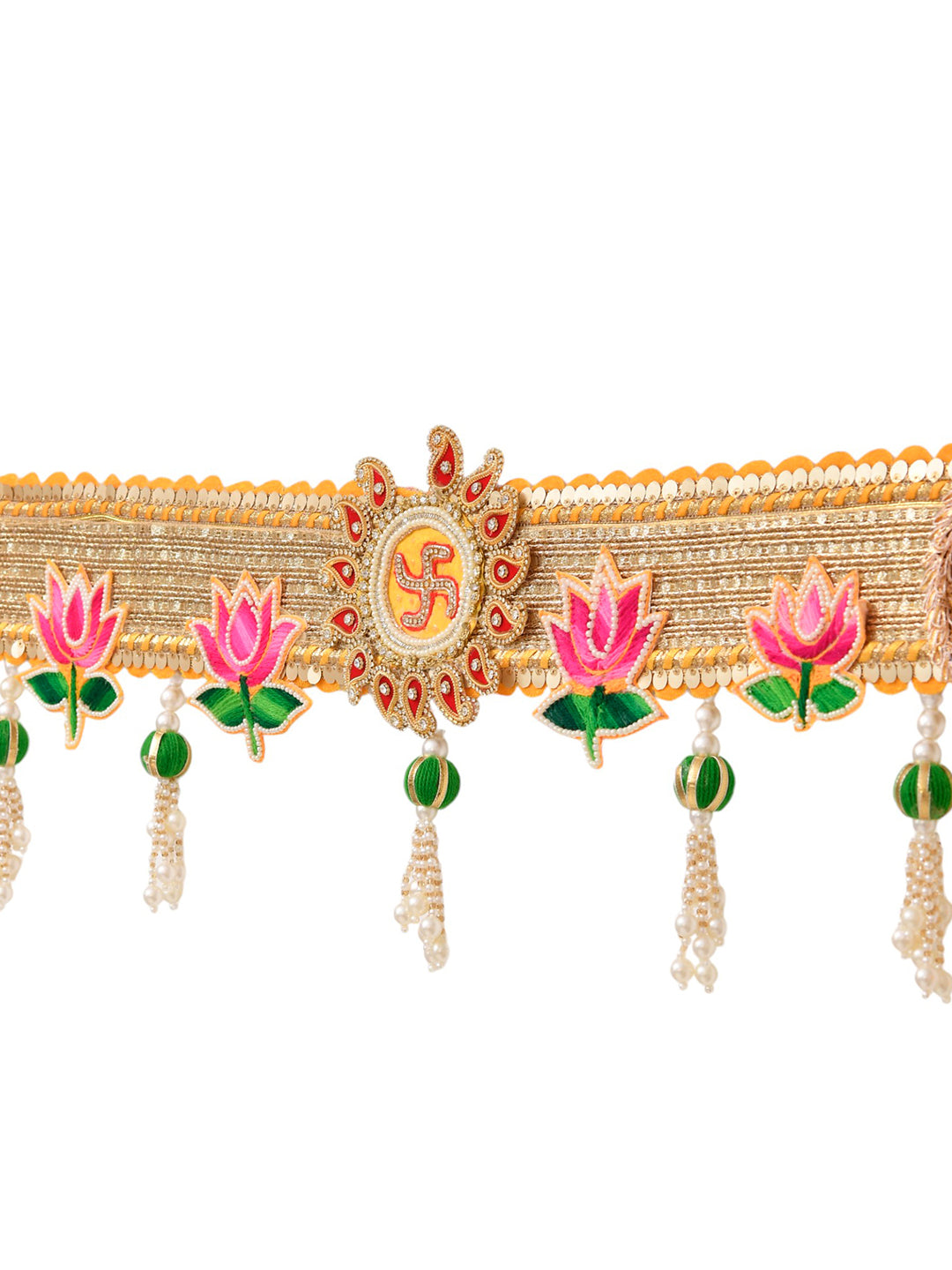 Pink & Green Embroidered Beaded Door  Toran
