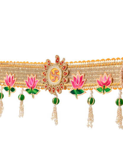 Pink & Green Embroidered Beaded Door  Toran