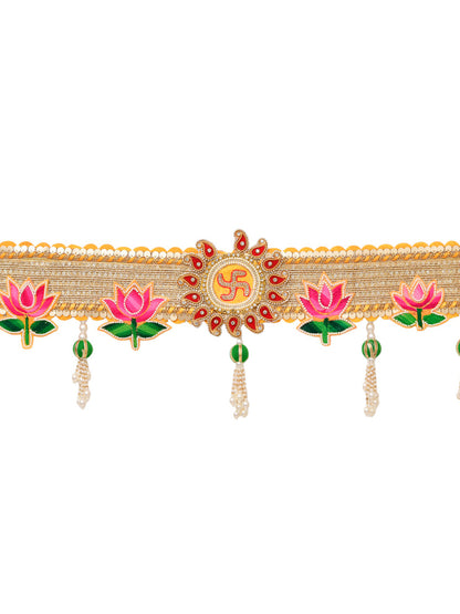 Pink & Green Embroidered Beaded Door  Toran
