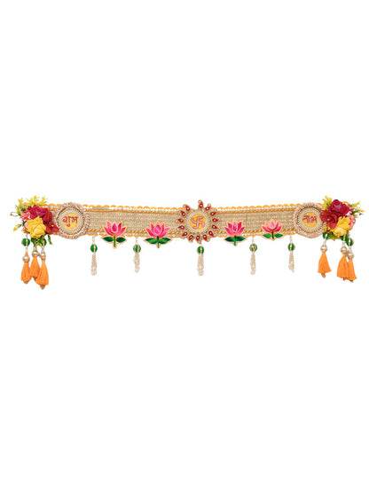 Pink & Green Embroidered Beaded Door  Toran