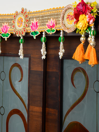 Pink & Green Embroidered Beaded Door  Toran