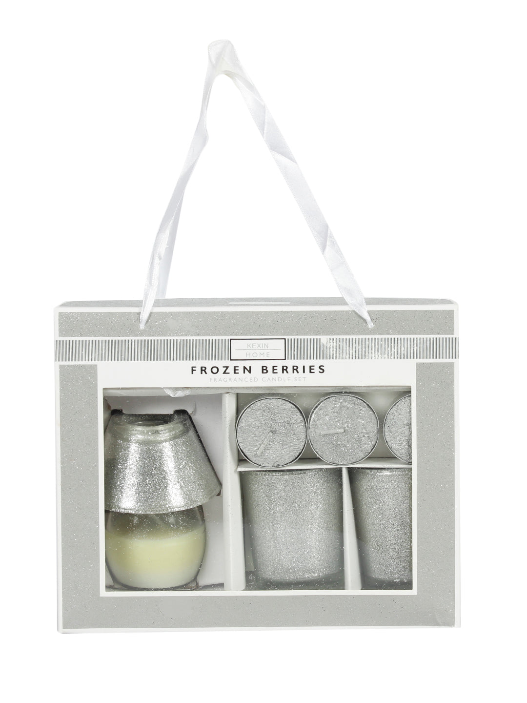 Lamp Shaped Glittery Silver Tealight and Glass Jar Candles Set