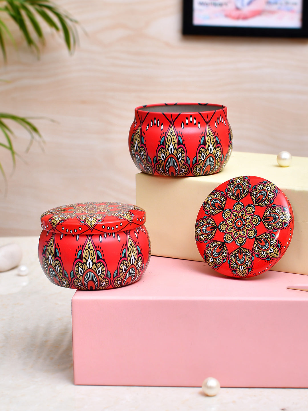 Red Printed Candle Jar