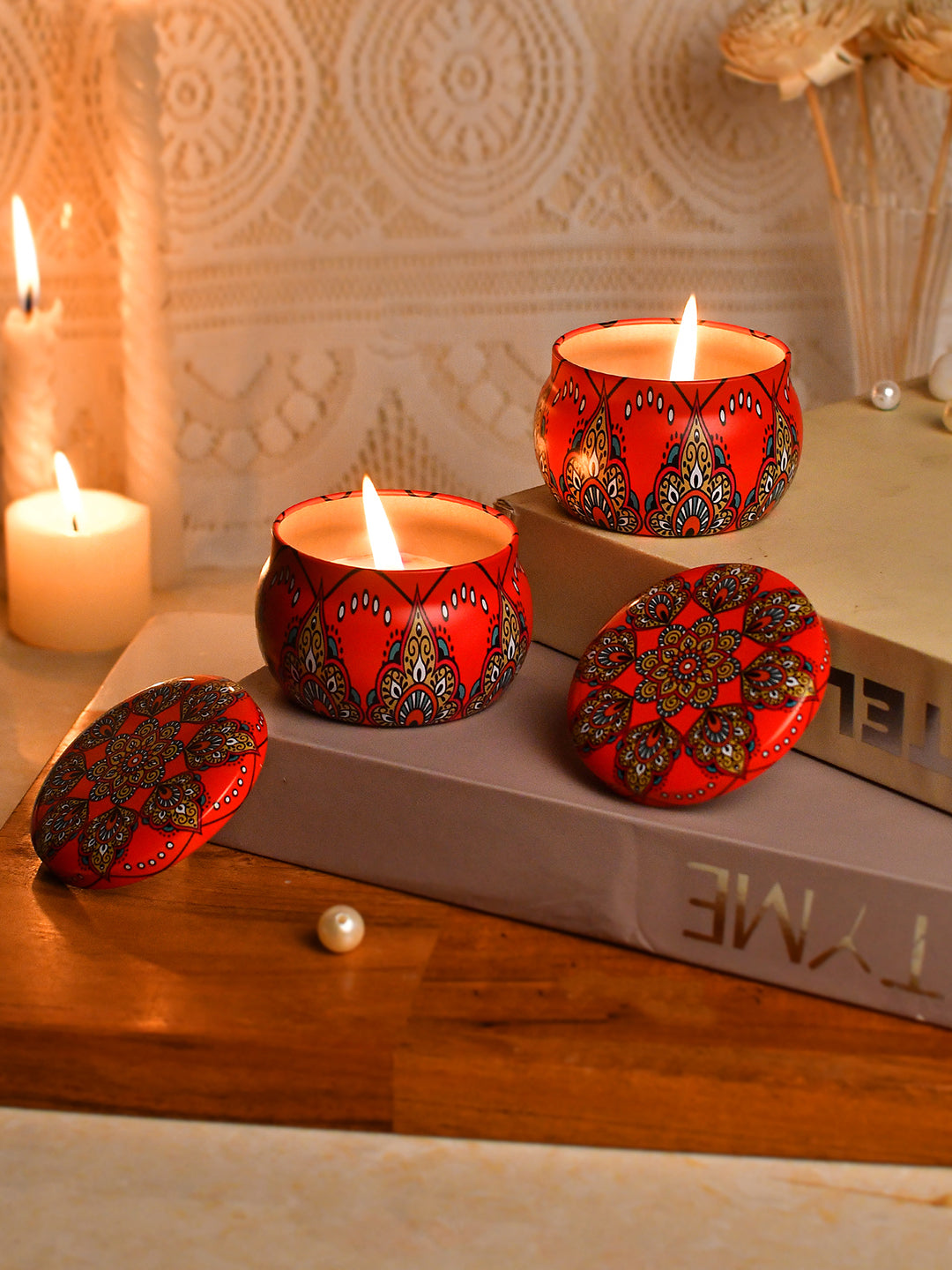 Red Printed Candle Jar