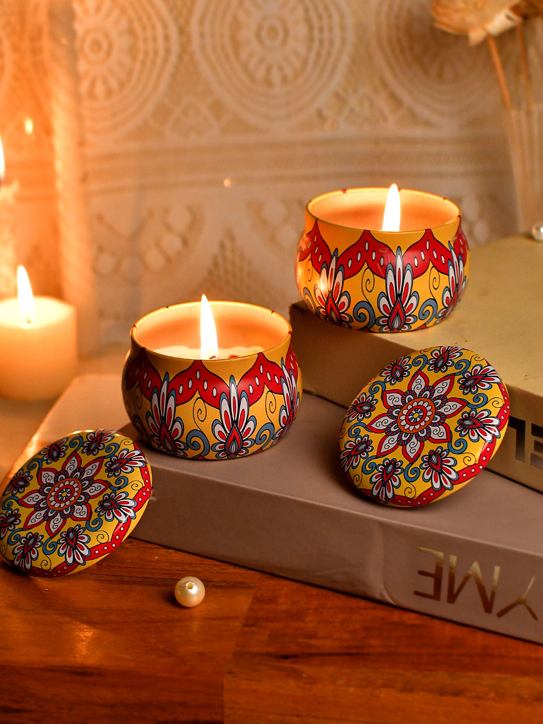 Yellow & Red Printed Candle Jar