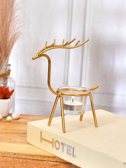 Golden Reindeer Tealight Candle Holder