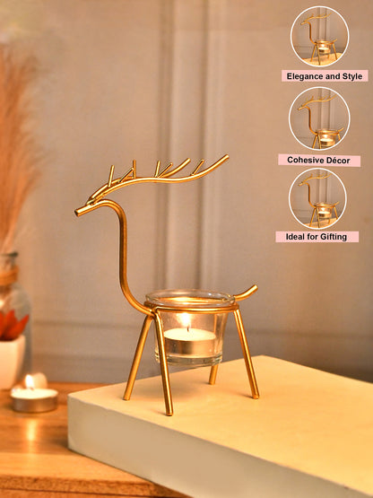 Golden Reindeer Tealight Candle Holder