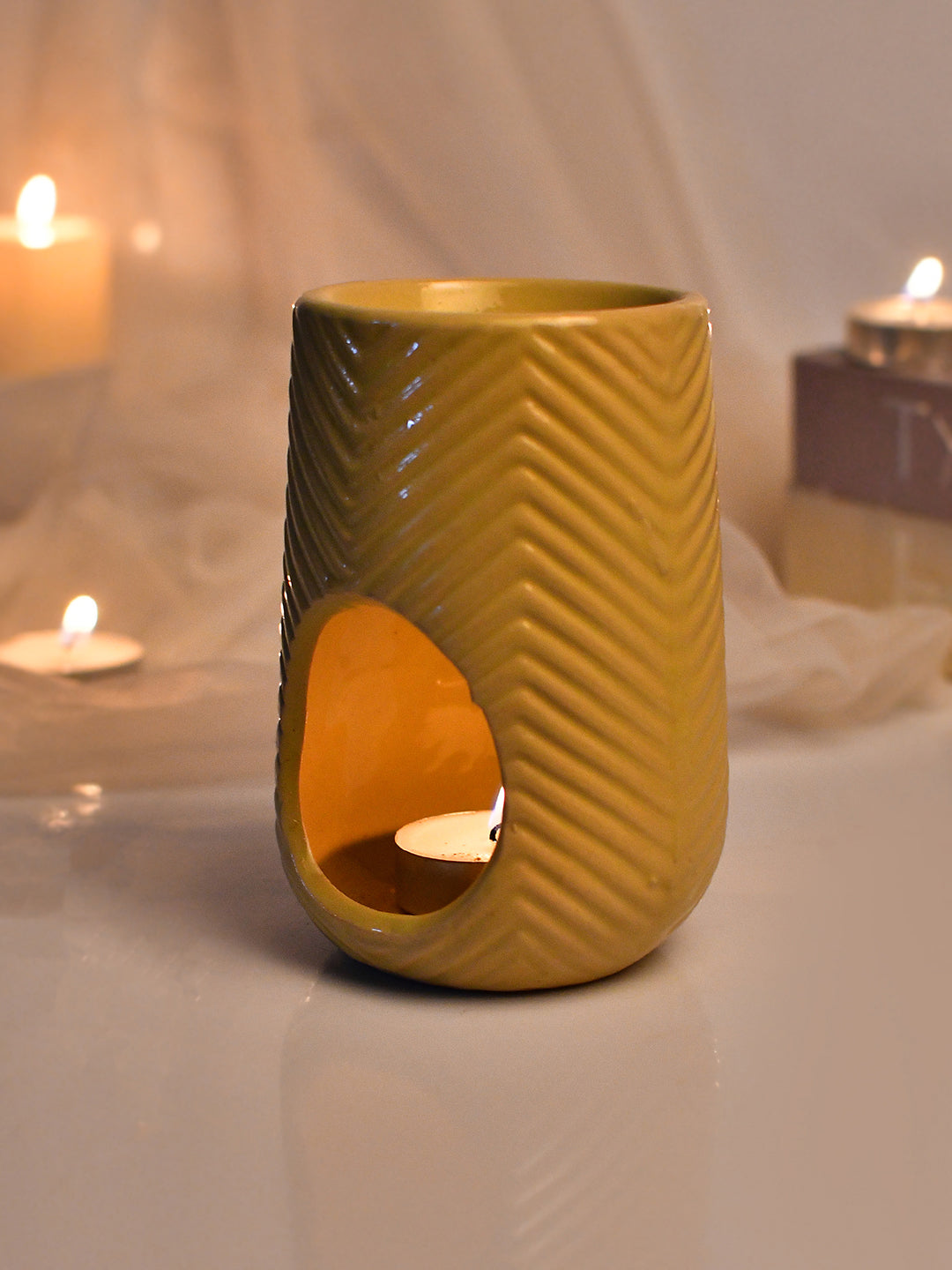 Yellow Artisanal Oval Ceramic Aroma Oil Diffuser