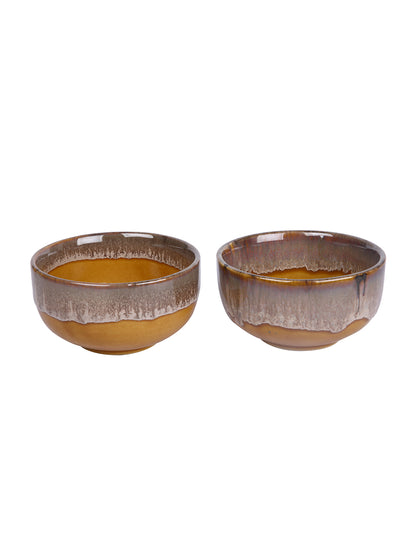 Handpainted Ceramic Bowl Set of 2 in Mustard