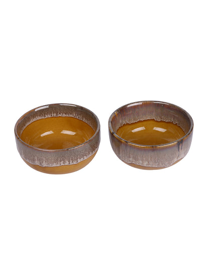 Handpainted Ceramic Bowl Set of 2 in Mustard