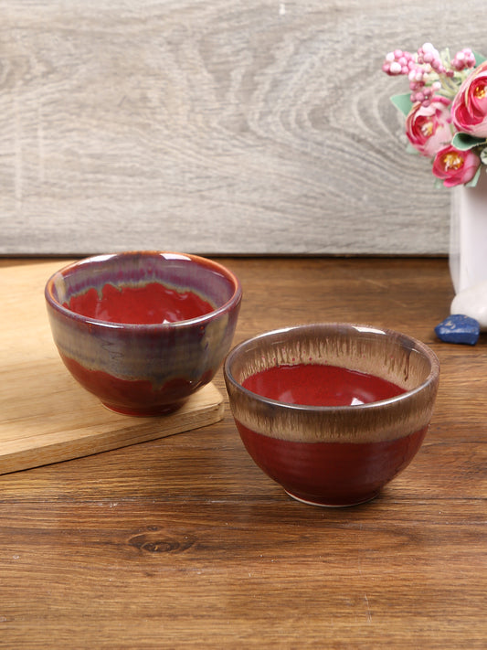 Fiery Red Ceramic Bowl Set of 2