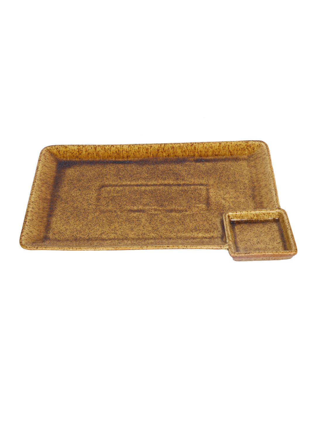 Glazed Ceramic Rectangular Platter in Natural Brown